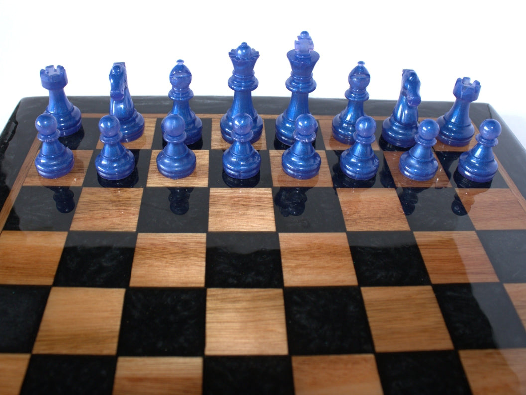 Dual Tone Chess Board - Red Grandis Wood with Black and Dark Green Epoxy - 13" x 13"