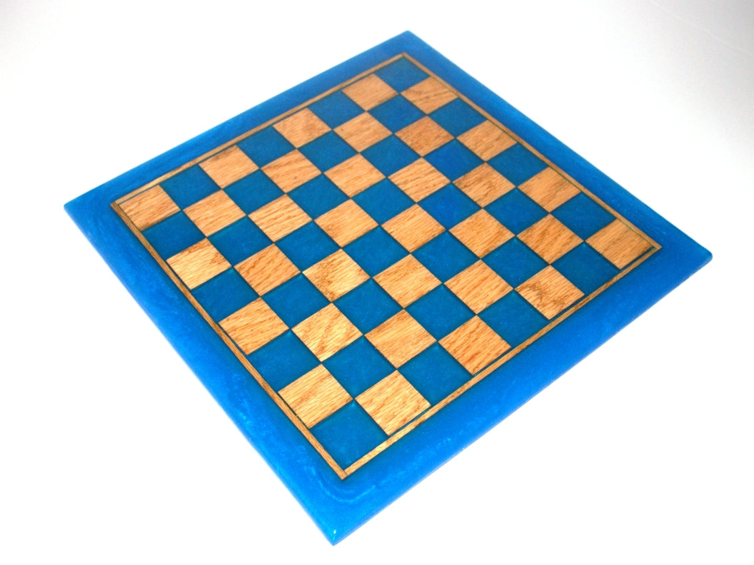 Dual Tone Chess Board - Red Oak Wood with Blue and Green Epoxy - 13" x 13"