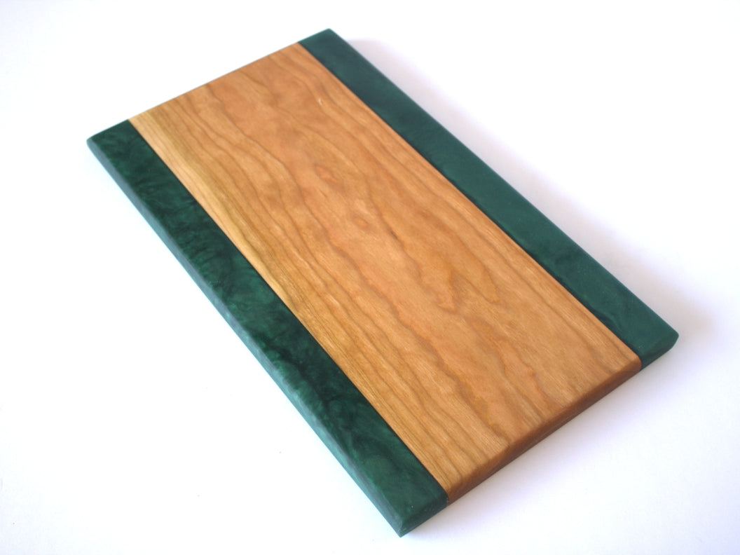 Cherry Wood Charcuterie/Serving/Cutting board with Dark Green Epoxy - 14" x 8"