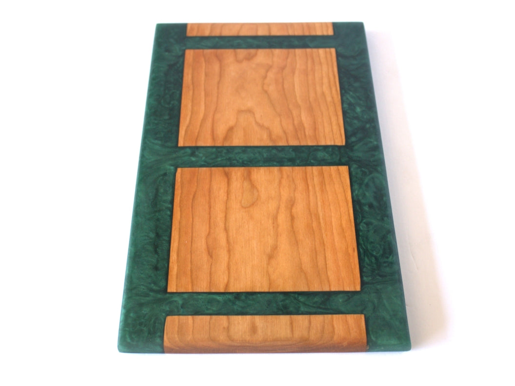 Cherry Wood Charcuterie/Serving/Cutting board with Dark Green Epoxy - 14" x 8"