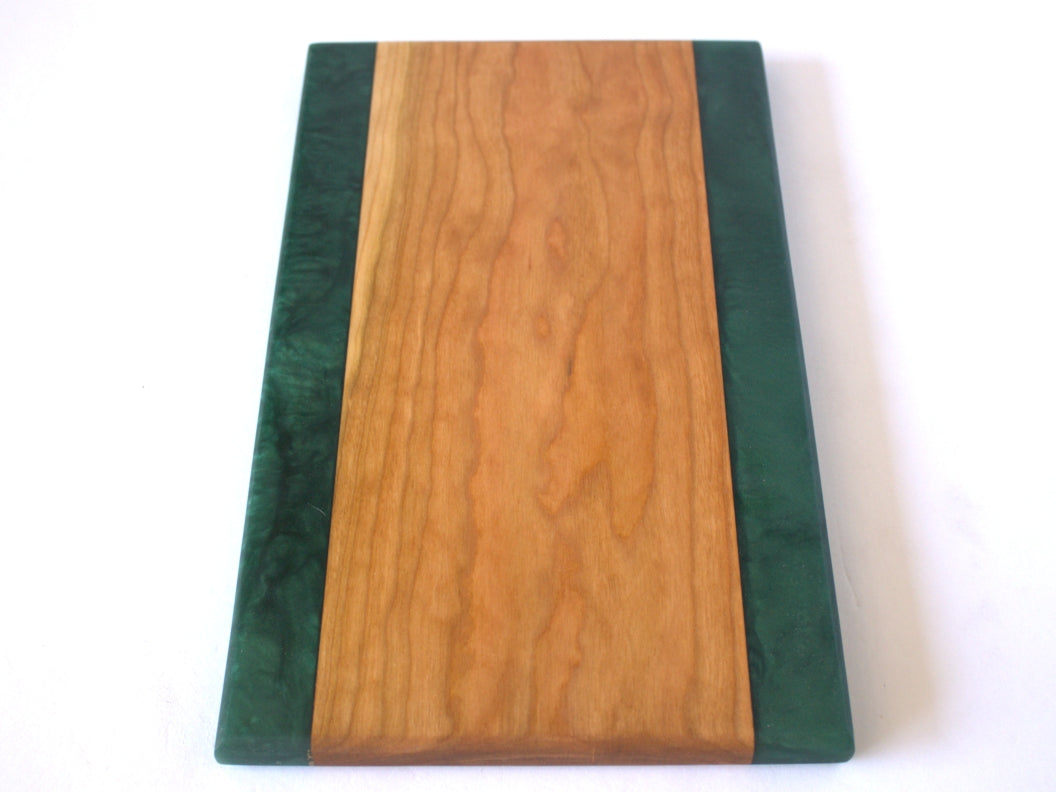 Cherry Wood Charcuterie/Serving/Cutting board with Dark Green Epoxy - 14" x 8"