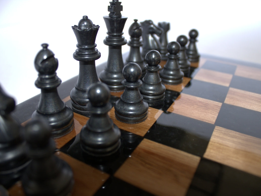 Dual Tone Chess Board - Red Grandis Wood with Black and Dark Green Epoxy - 13" x 13"