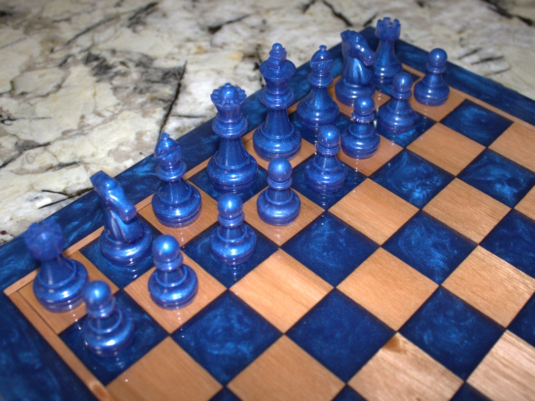 Red Grandis Wood with Blue Universe Epoxy Chess Board - 13"x 13"