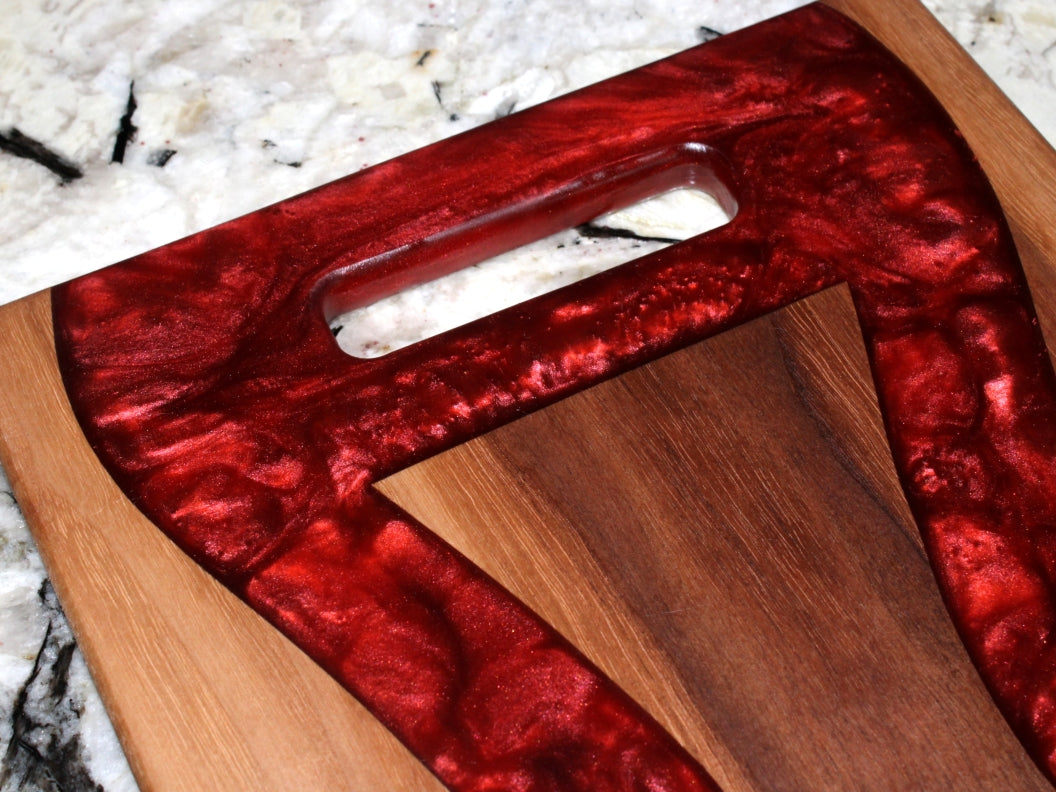 Walnut Wood Charcuterie/Serving/Cutting Board with Wine Epoxy - 15"x9" w/ handle