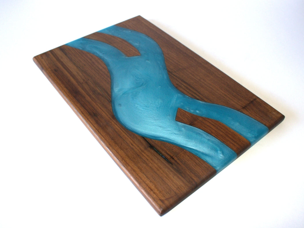 Walnut Wood Charcuterie/Serving/Cutting Board with Pacific Blue epoxy - 15" x 10"