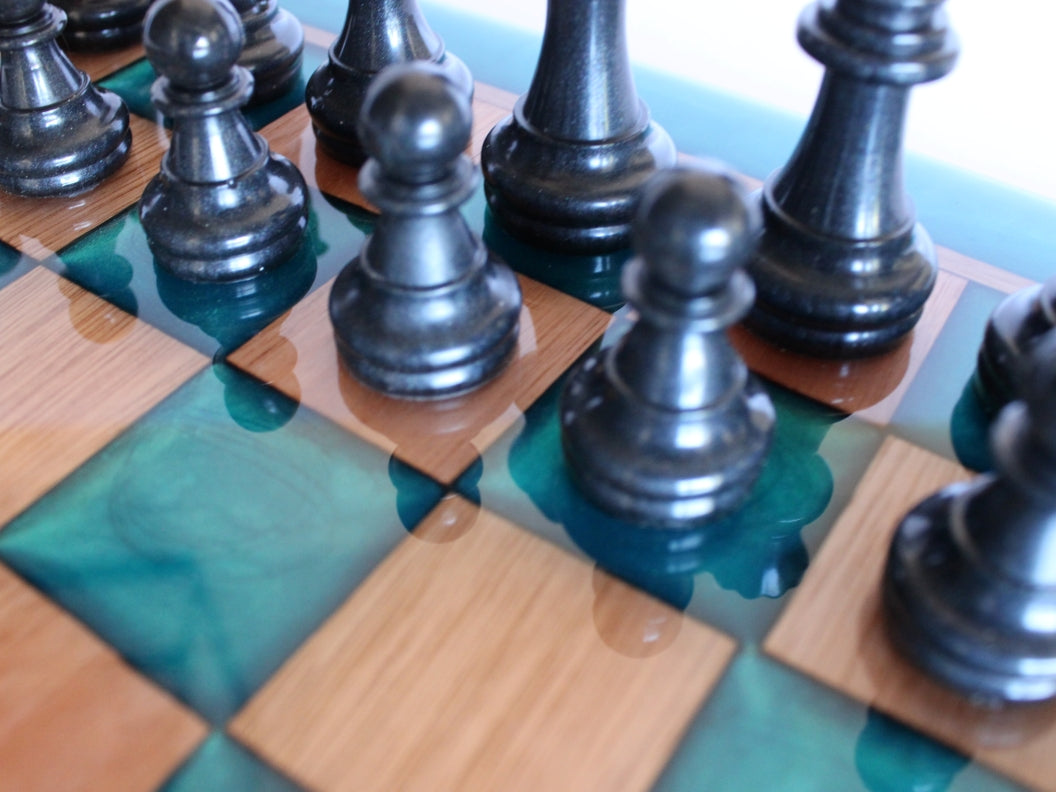 Red Grandis Wood with Sapphire Treasure Chess Board - 13" x 13"
