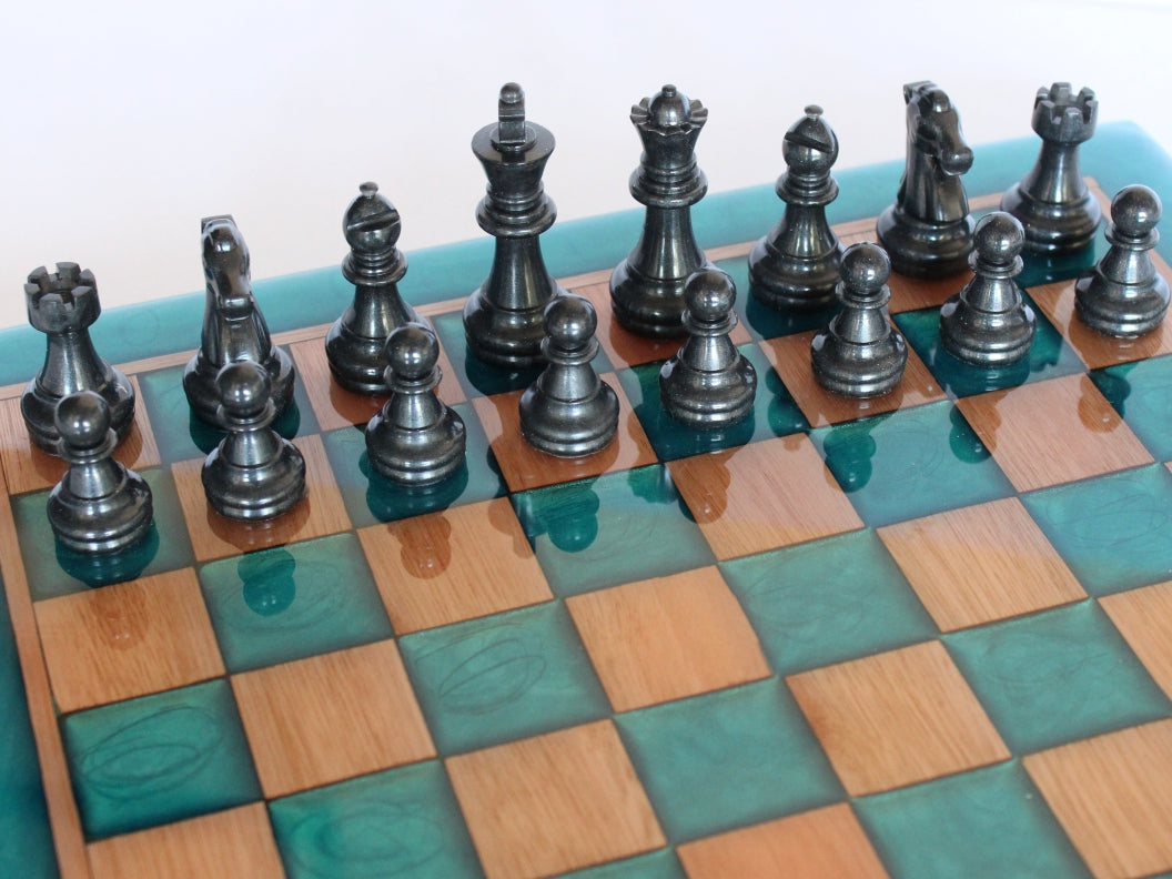 Red Grandis Wood with Sapphire Treasure Chess Board - 13" x 13"