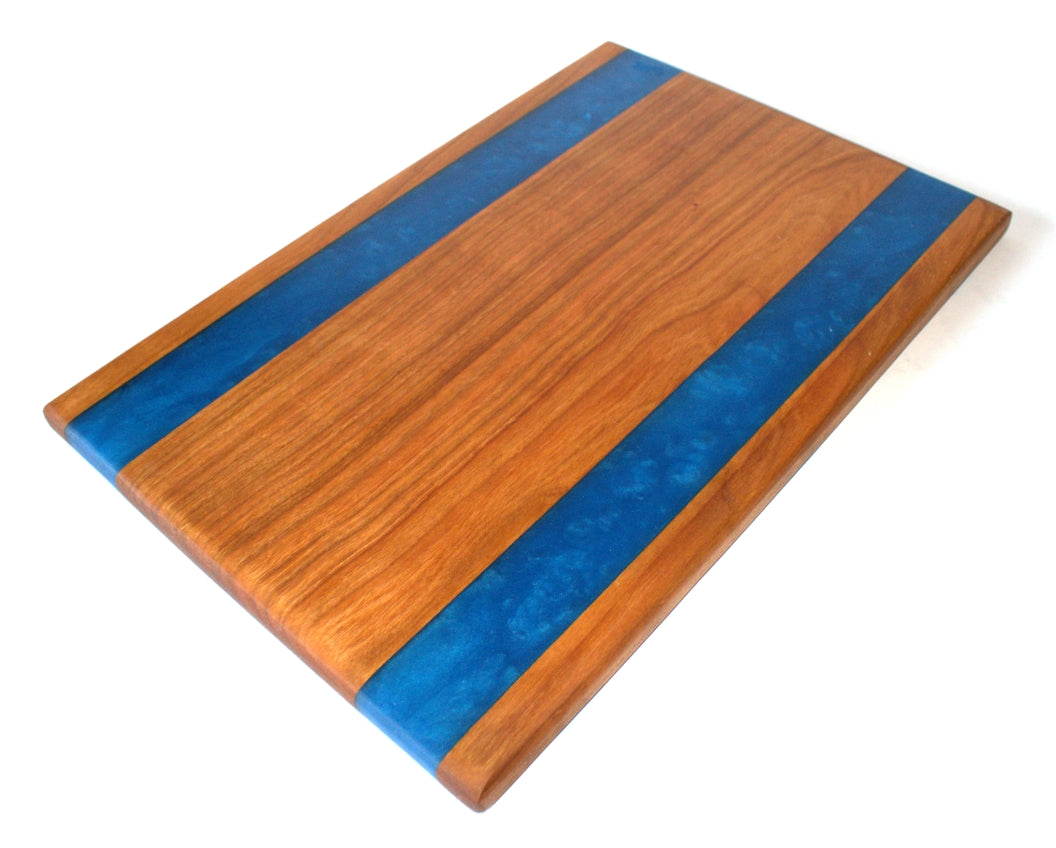 Cherry Wood Charcuterie/Serving/Cutting Board with Olympic Blue Epoxy - 15" x 10"
