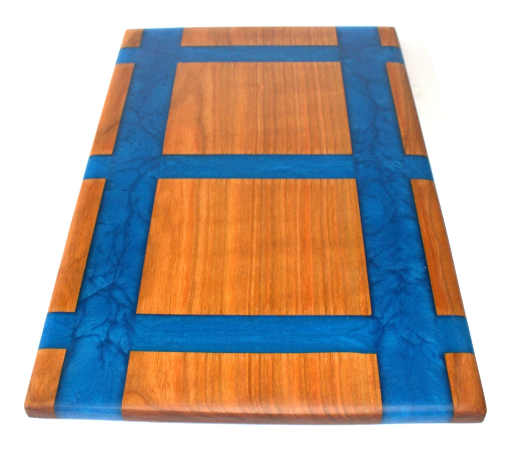Cherry Wood Charcuterie/Serving/Cutting Board with Olympic Blue Epoxy - 15" x 10"