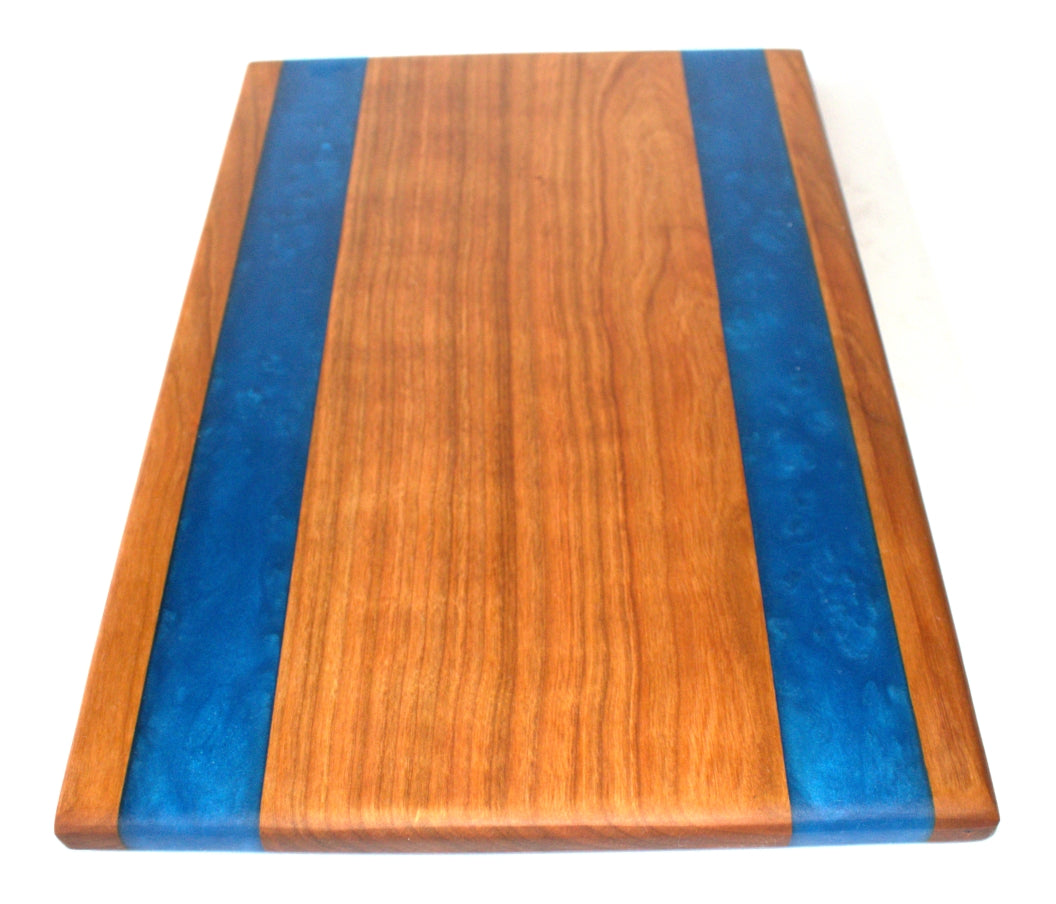 Cherry Wood Charcuterie/Serving/Cutting Board with Olympic Blue Epoxy - 15" x 10"