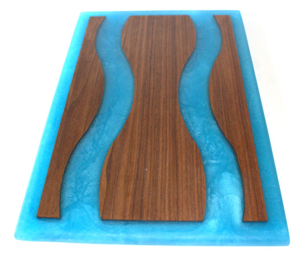 Walnut Wood Charcuterie/Serving Board with Pacific Blue Epoxy - 15" x 10"