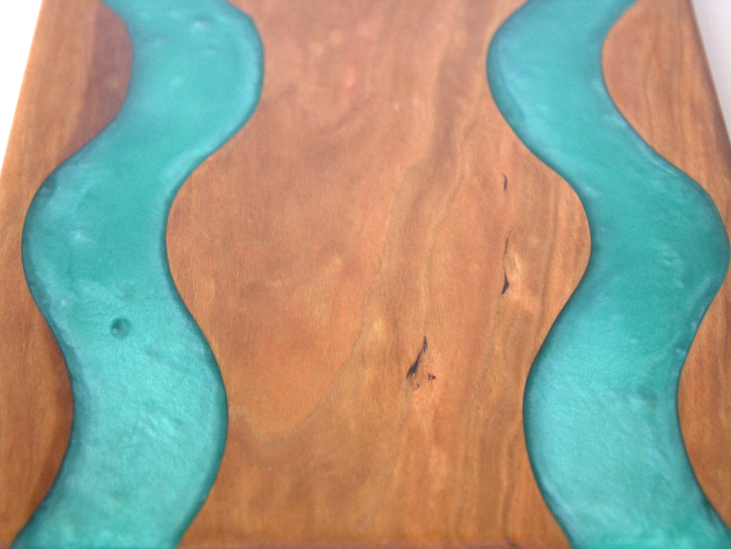 Cherry Wood Charcuterie/Serving Board with Blue Umbrella Epoxy - 13" x 9"