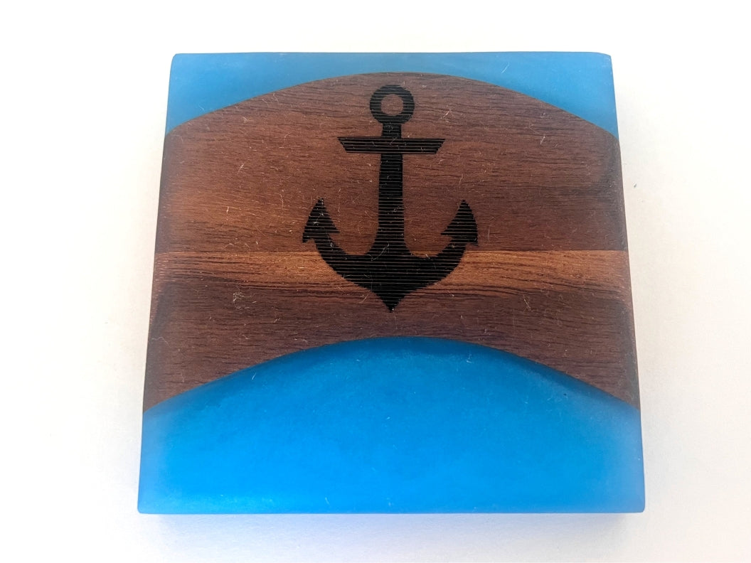 Walnut Wood Coasters with Pacific Blue Epoxy - 2 piece set - 3 5/8" x 3 5/8" - 2 piece set