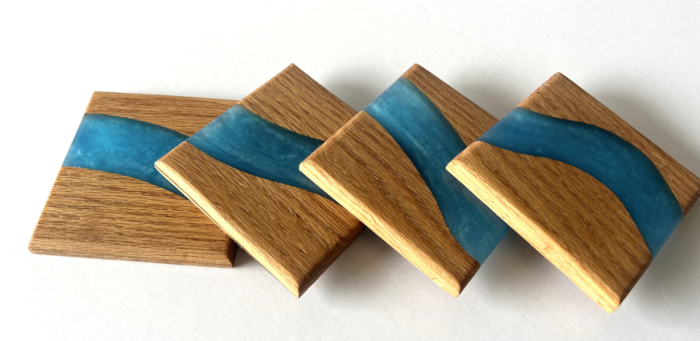 Red Oak Wood River Coasters - 4 piece set - 3 5/8" x 3 5/8"
