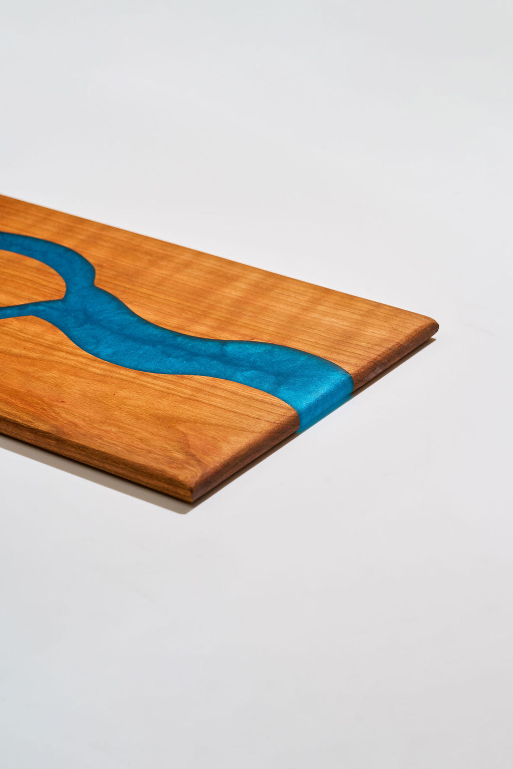 Cherry Wood Charcuterie/Serving Board with Pacific Turquoise Epoxy - 14" x 9"
