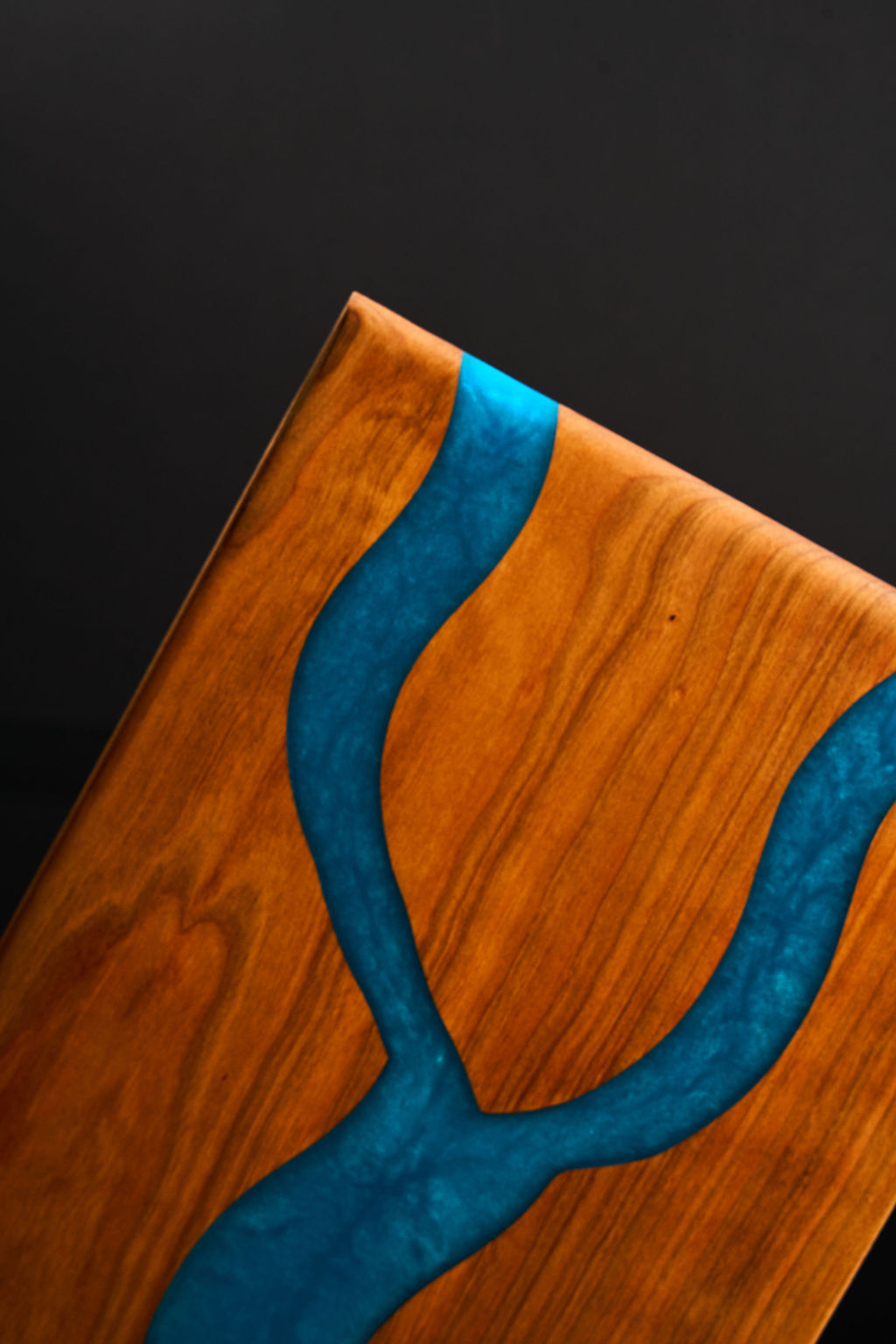Cherry Wood Charcuterie/Serving Board with Pacific Turquoise Epoxy - 14" x 9"