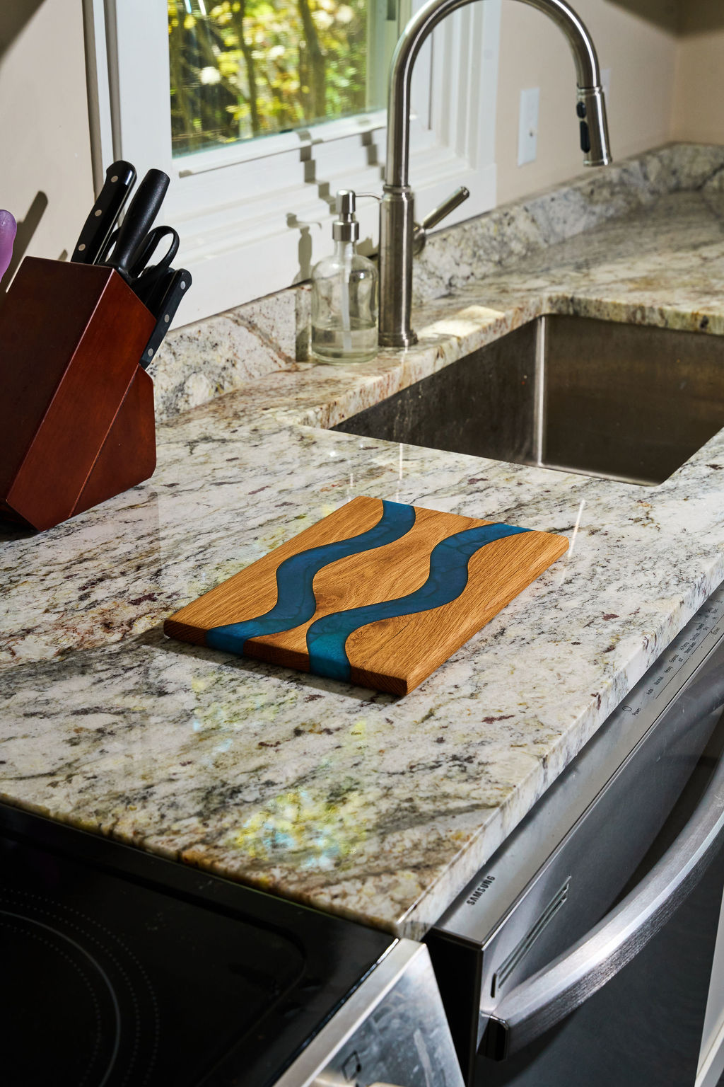 Blue Universe Epoxy & Red Oak Charcuterie Serving Board - 12" x 8"