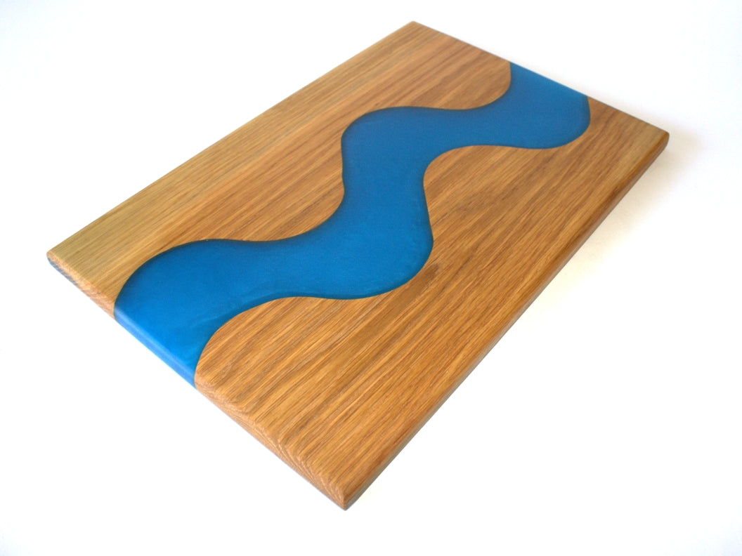Red Oak Wood Charcuterie/Serving/Cutting Board with Deep Ocean Epoxy - 15" x 10"