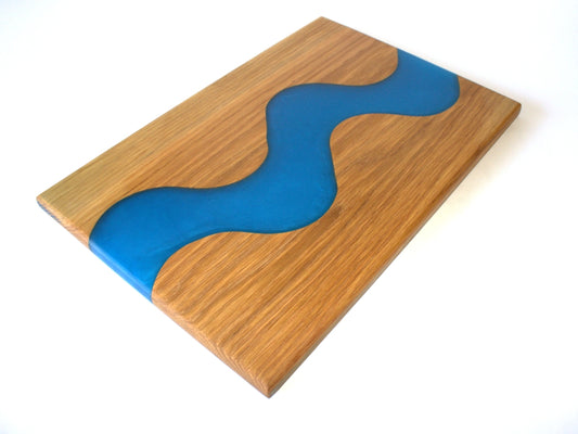 Red Oak Wood Charcuterie/Serving/Cutting Board with Deep Ocean Epoxy - 15" x 10"