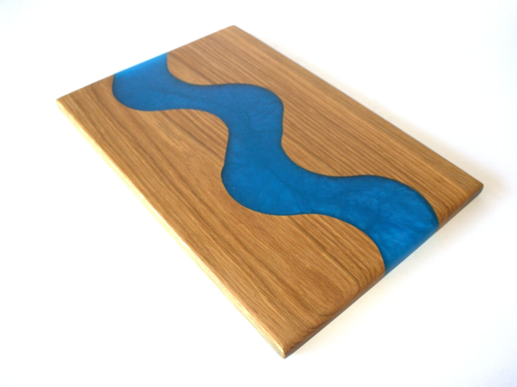 Red Oak Wood Charcuterie/Serving/Cutting Board with Deep Ocean Epoxy - 15" x 10"