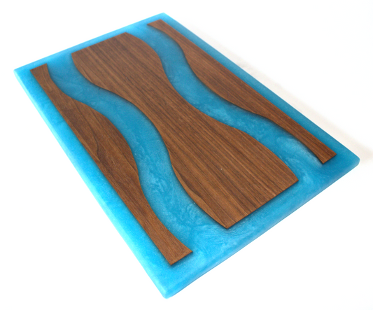 Walnut Wood Charcuterie/Serving Board with Pacific Blue Epoxy - 15" x 10"