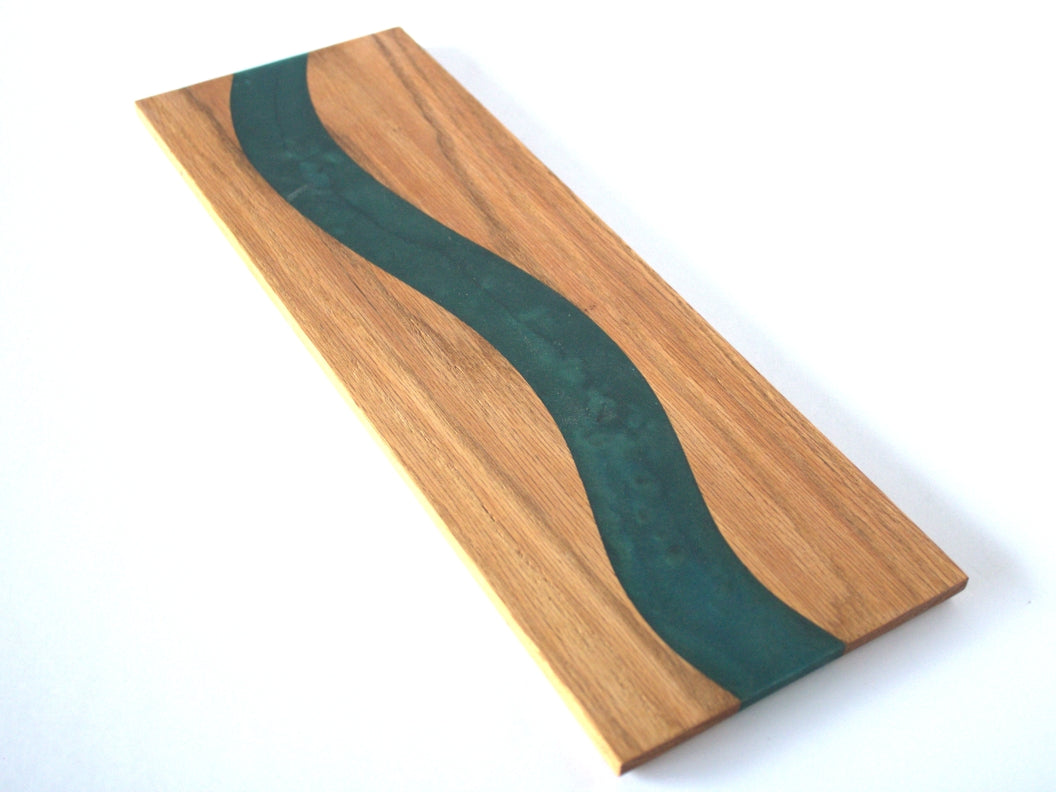 Red Oak Wood Cribbage Board with Dark Green Epoxy - 15" x 5"