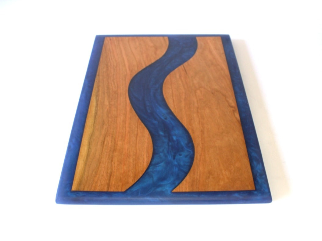 Cherry Wood Charcuterie/Serving/Cutting Board with Blue Universe Epoxy - 14" x 10"