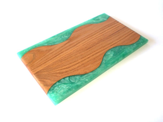 Red Oak Wood Charcuterie/Serving/Cutting Board with Blue Umbrella Epoxy - 14" x 8"