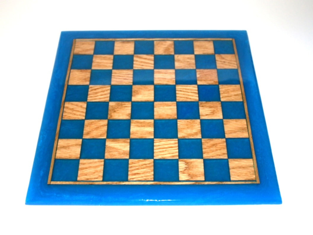 Dual Tone Chess Board - Red Oak Wood with Blue and Green Epoxy - 13" x 13"