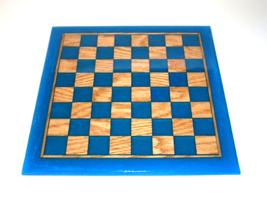 Dual Tone Chess Board - Red Oak Wood with Blue and Green Epoxy - 13" x 13"