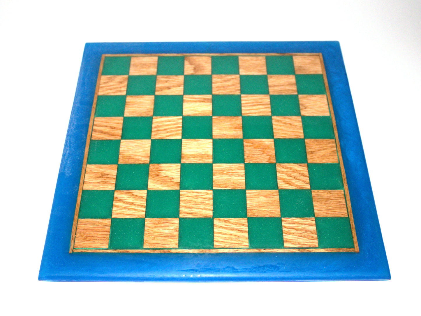 Dual Tone Chess Board - Red Oak Wood with Blue and Green Epoxy - 13" x 13"