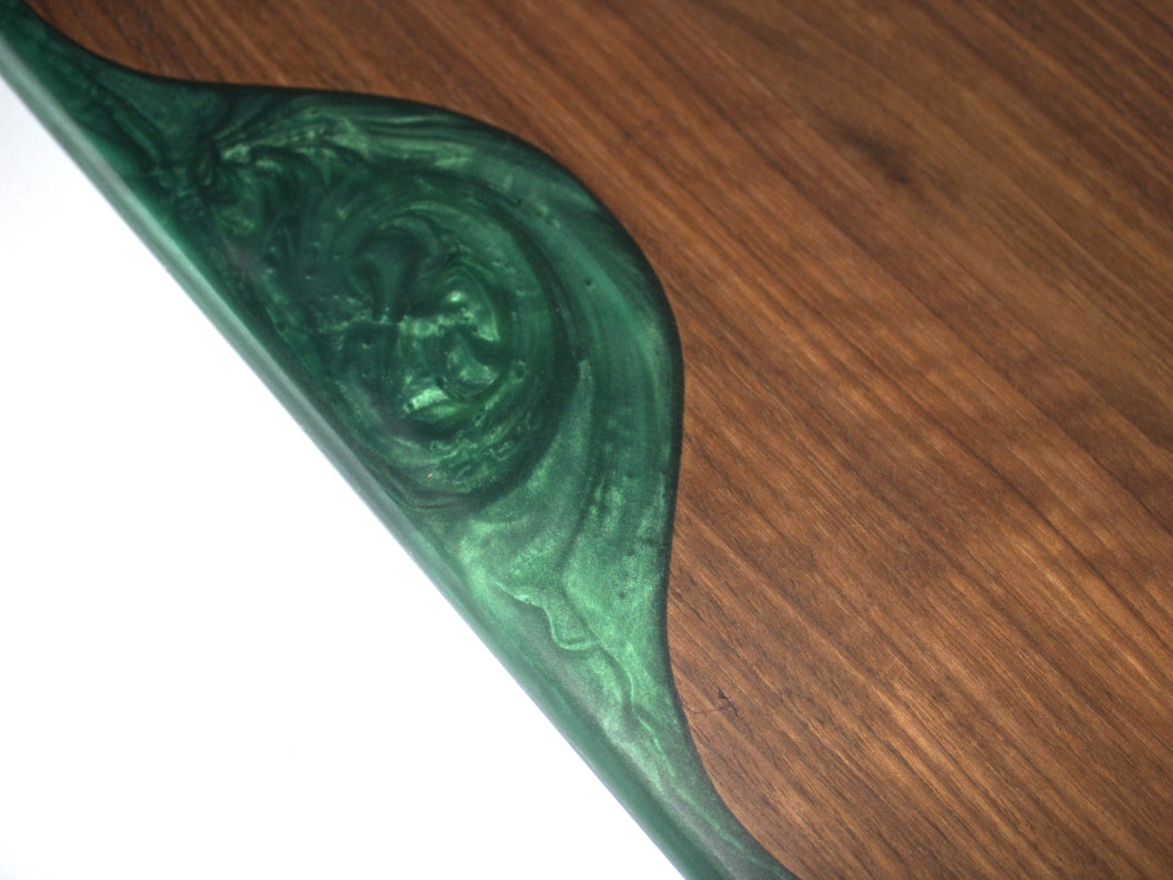 Walnut Wood Charcuterie/Serving/Cutting Board with Dark Green Epoxy - 15" x 10"