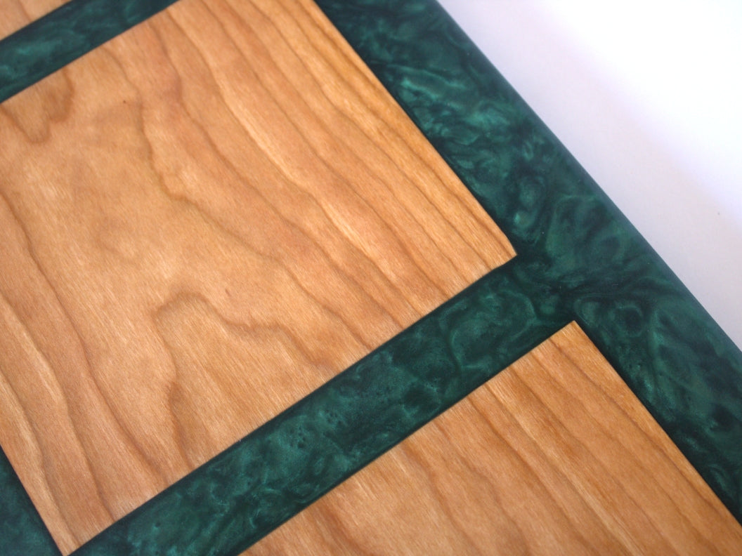 Cherry Wood Charcuterie/Serving/Cutting board with Dark Green Epoxy - 14" x 8"