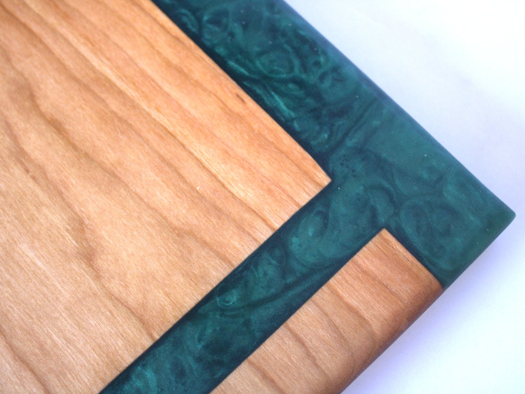 Cherry Wood Charcuterie/Serving/Cutting board with Dark Green Epoxy - 14" x 8"