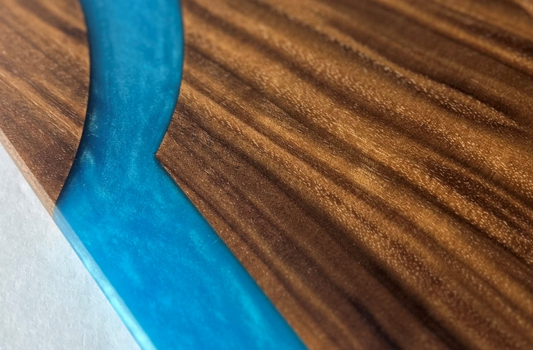 Walnut Wood Charcuterie/Serving/Cutting Board with Pacific Blue Epoxy - 18" x 12"
