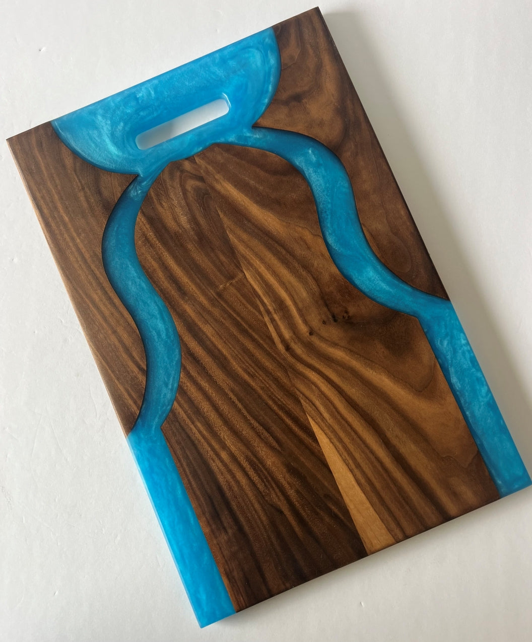 Walnut Wood Charcuterie/Serving/Cutting Board with Pacific Blue Epoxy - 18" x 12"