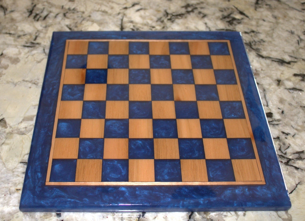 Red Grandis Wood with Blue Universe Epoxy Chess Board - 13"x 13"