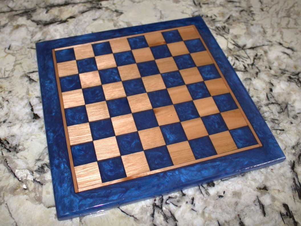 Red Grandis Wood with Blue Universe Epoxy Chess Board - 13"x 13"