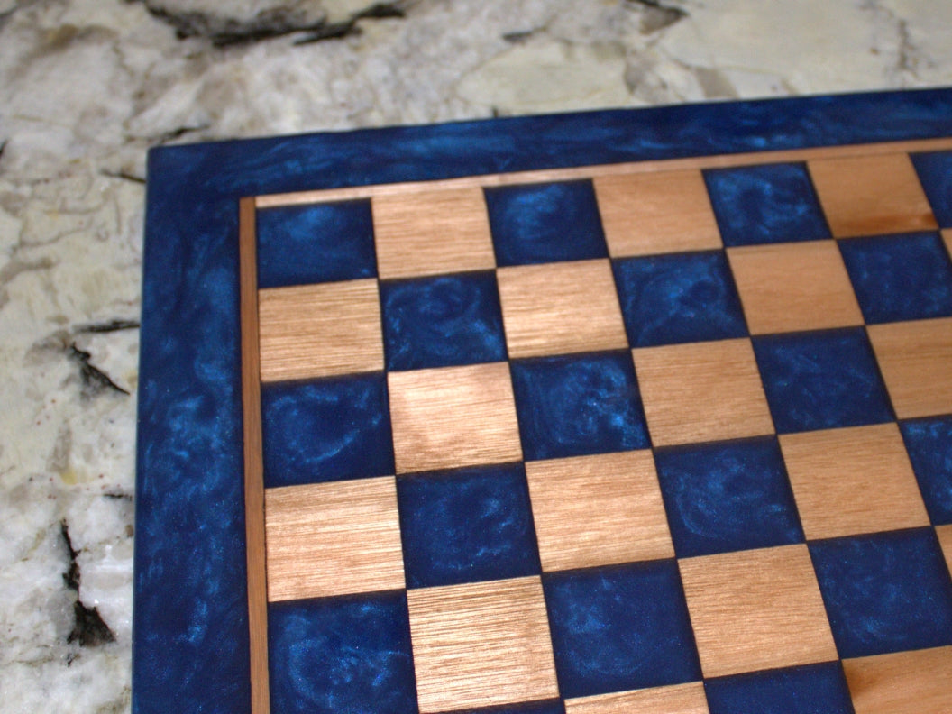 Red Grandis Wood with Blue Universe Epoxy Chess Board - 13"x 13"