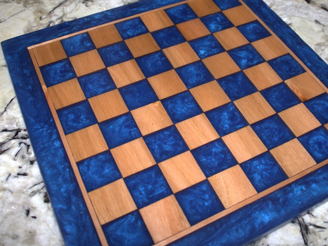 Red Grandis Wood with Blue Universe Epoxy Chess Board - 13"x 13"