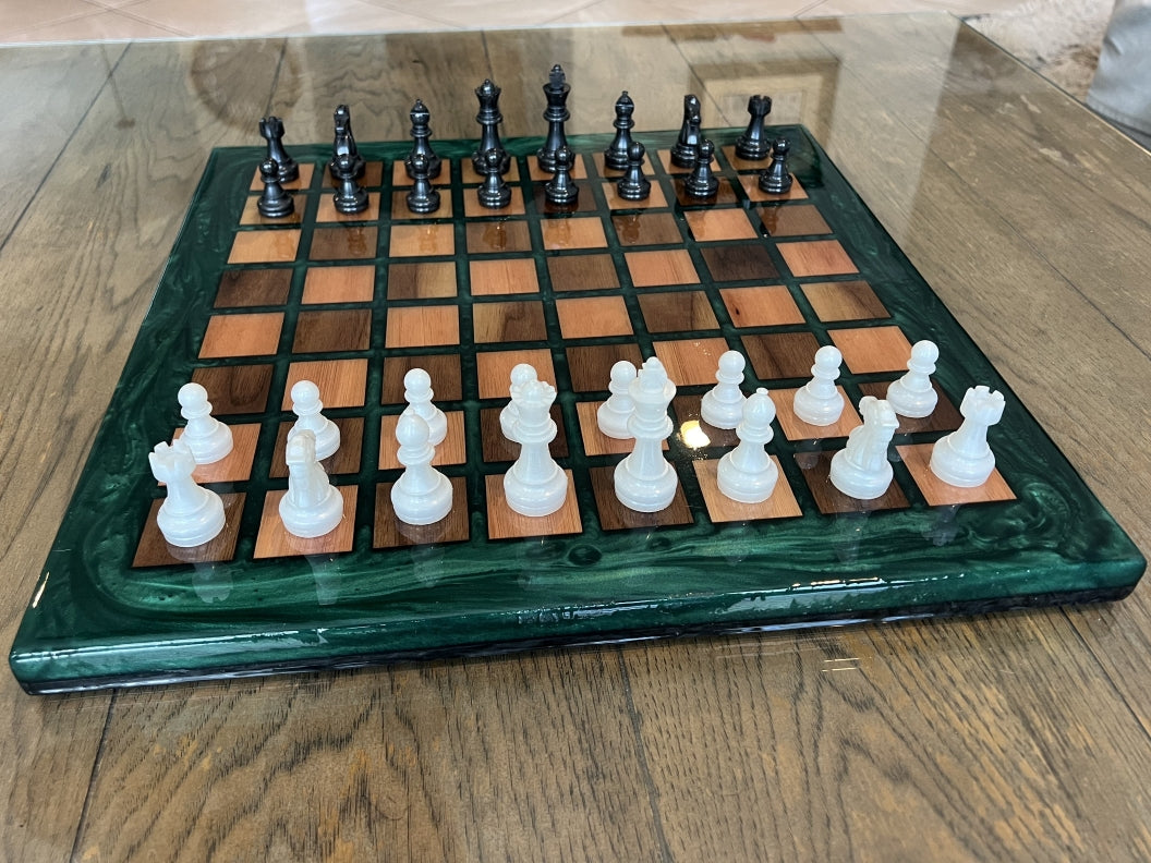 Walnut and Red Grandis Wood Chess Board - 16.5"x16.5"x1"