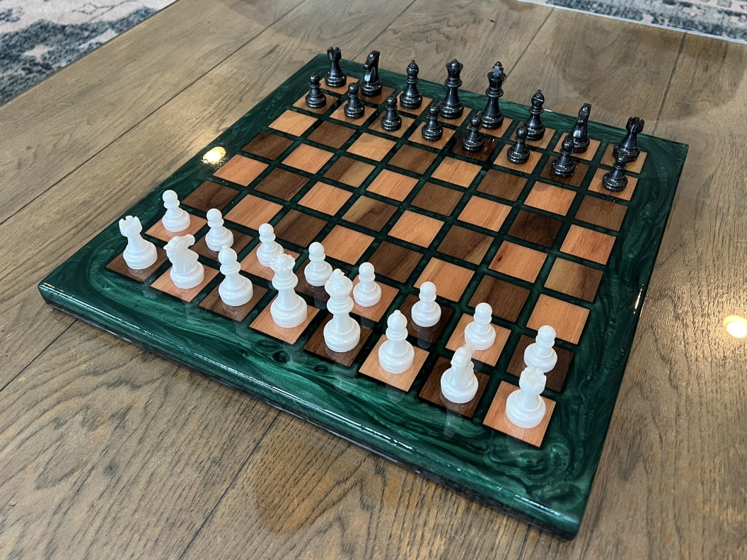 Walnut and Red Grandis Wood Chess Board - 16.5"x16.5"x1"