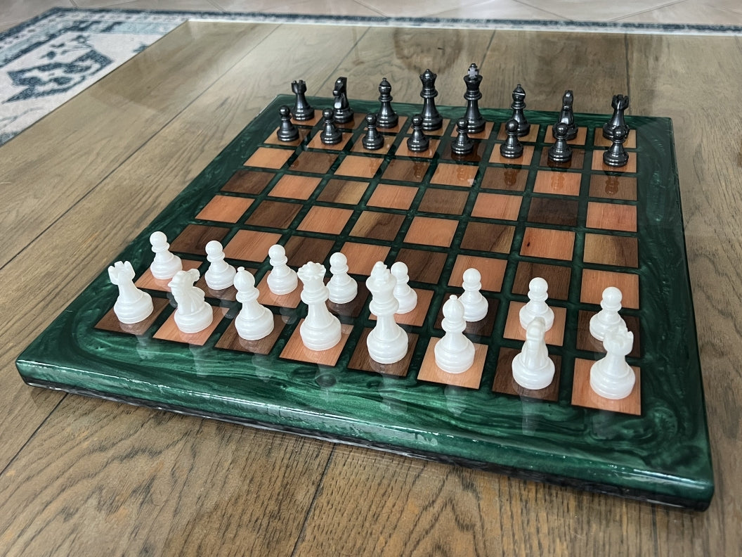 Walnut and Red Grandis Wood Chess Board - 16.5"x16.5"x1"