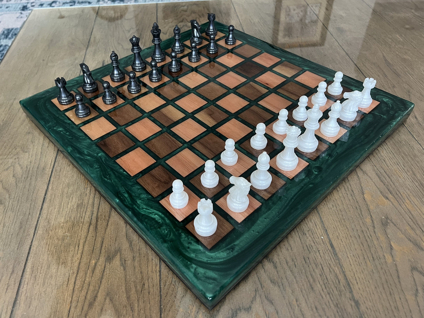 Walnut and Red Grandis Wood Chess Board - 16.5"x16.5"x1"