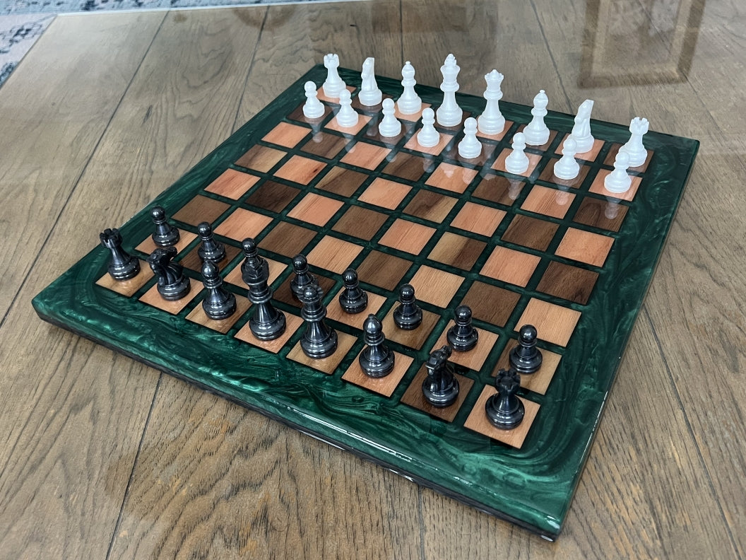 Walnut and Red Grandis Wood Chess Board - 16.5"x16.5"x1"