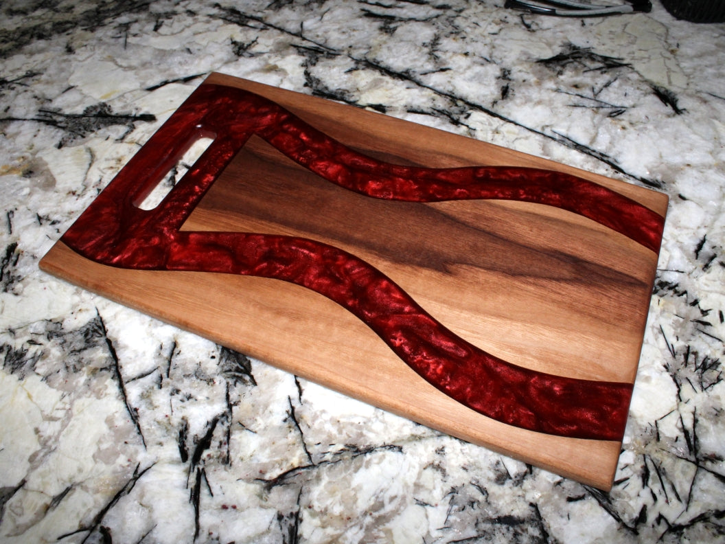 Walnut Wood Charcuterie/Serving/Cutting Board with Wine Epoxy - 15"x9" w/ handle
