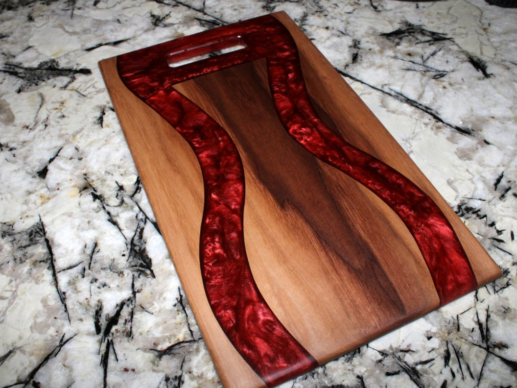 Walnut Wood Charcuterie/Serving/Cutting Board with Wine Epoxy - 15"x9" w/ handle