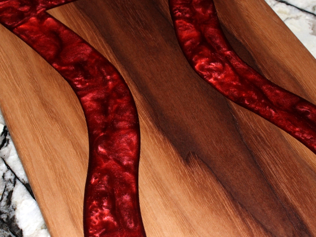Walnut Wood Charcuterie/Serving/Cutting Board with Wine Epoxy - 15"x9" w/ handle