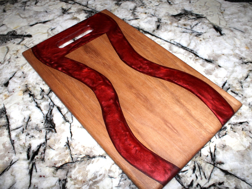 Walnut Wood Charcuterie/Serving/Cutting Board with Wine Epoxy - 15"x9" w/ handle