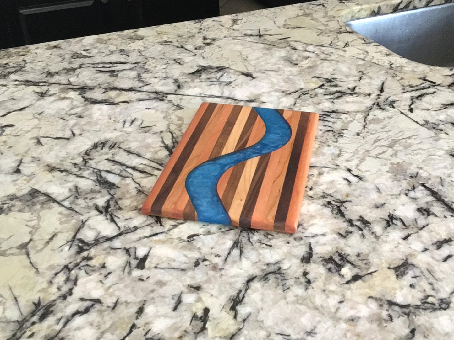 Chop Block Charcuterie/Serving/Cutting Board with Pacific Blue Epoxy - 12" x 8"